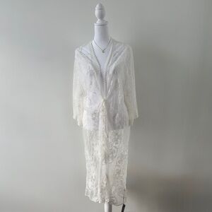 Zaful White Lace Beach Cover-Up Kimono Sheer Floral Swim Cover Up